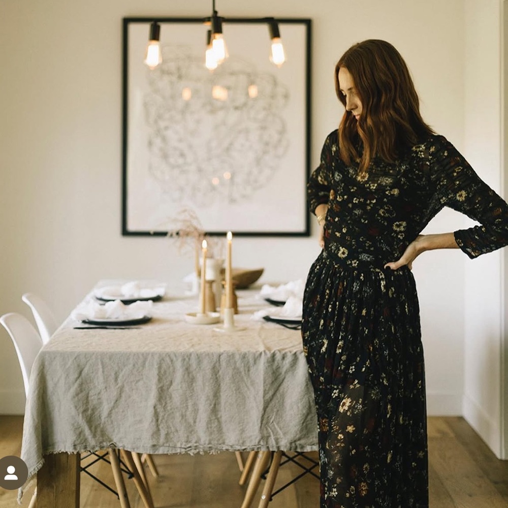 Doen Black Floral Long Sleeve Dress